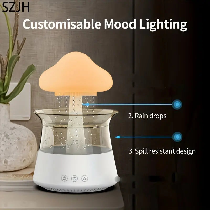 Rain Cloud Aromatherapy Essence Zen Master Diffuser Rain Cloud Night Light Mushroom Light Diffuser Micro Humidifier Desk Fountain Bedside Sleep Relaxation Mood Water Drop Sound (white) SimplyLife